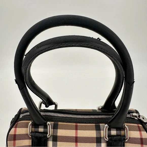 Vintage Y2K Burberry Chester House Check Coated Canvas Bowling Bag Satchel FLAWS Satchels